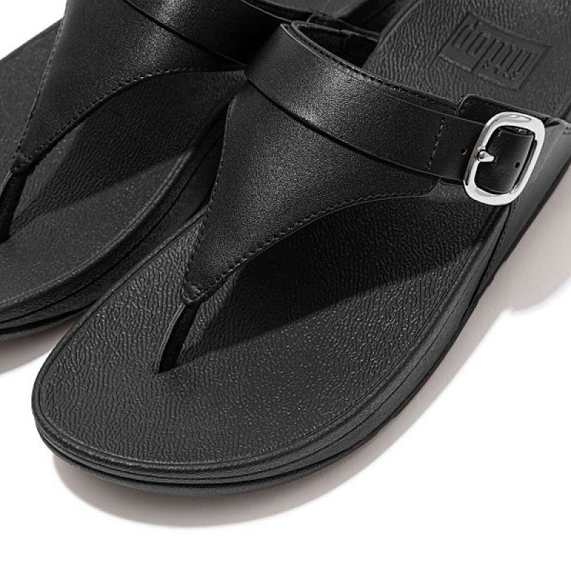 Black Women's FitFlop Lulu Adjustable Leather Toe-Posts Sandals | 784PIDYSU