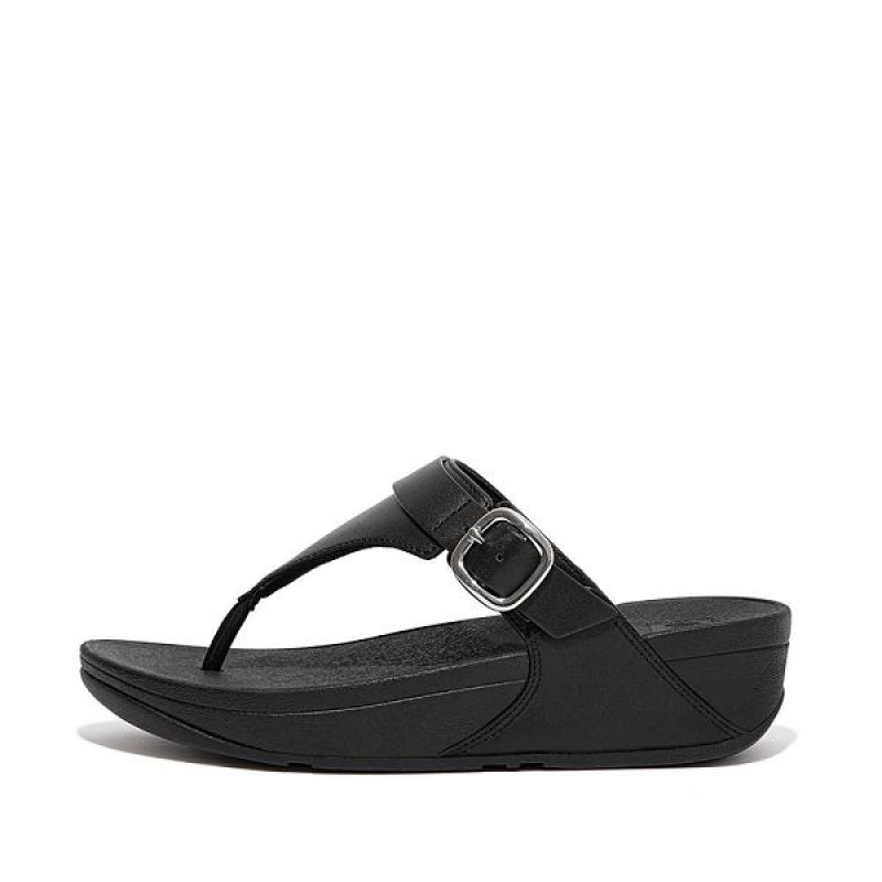 Black Women\'s FitFlop Lulu Adjustable Leather Toe-Posts Sandals | 784PIDYSU