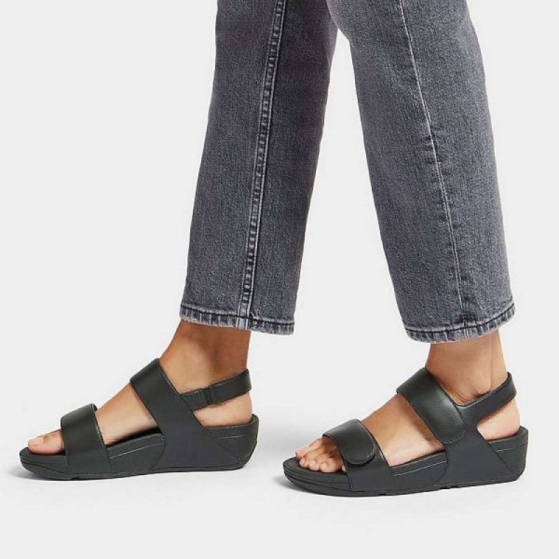 Black Women's FitFlop Lulu Adjustable Leather Sandals | 184RKGEFD