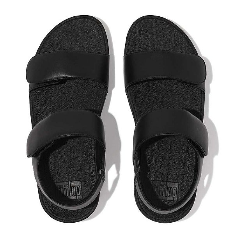 Black Women's FitFlop Lulu Adjustable Leather Sandals | 184RKGEFD