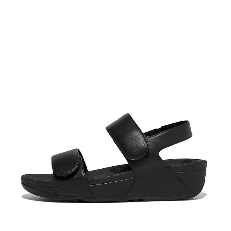 Black Women\'s FitFlop Lulu Adjustable Leather Sandals | 184RKGEFD