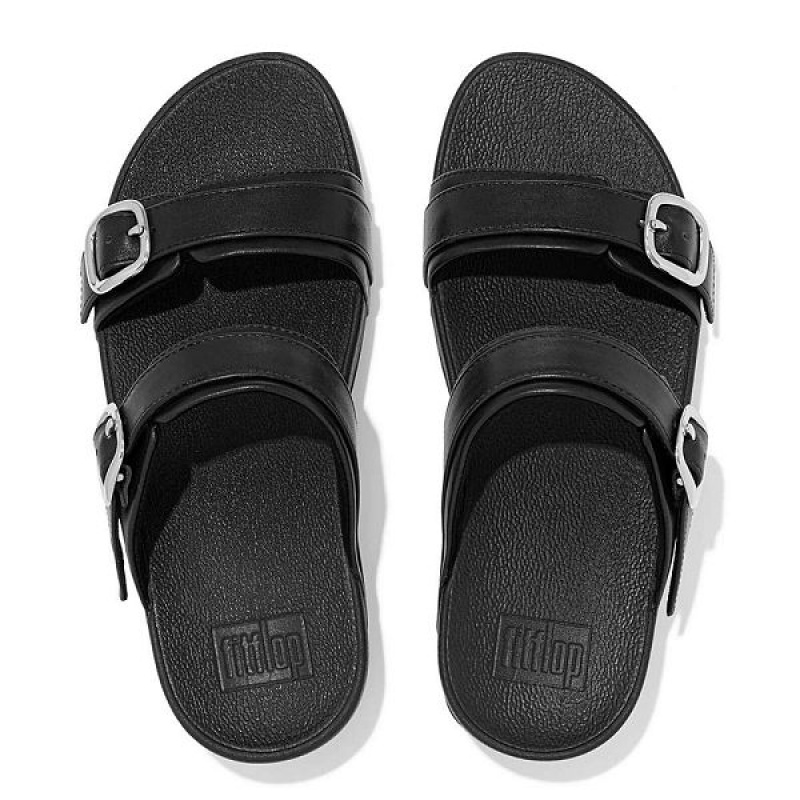 Black Women's FitFlop Lulu Adjustable Leather Slides | 513MXYNSE