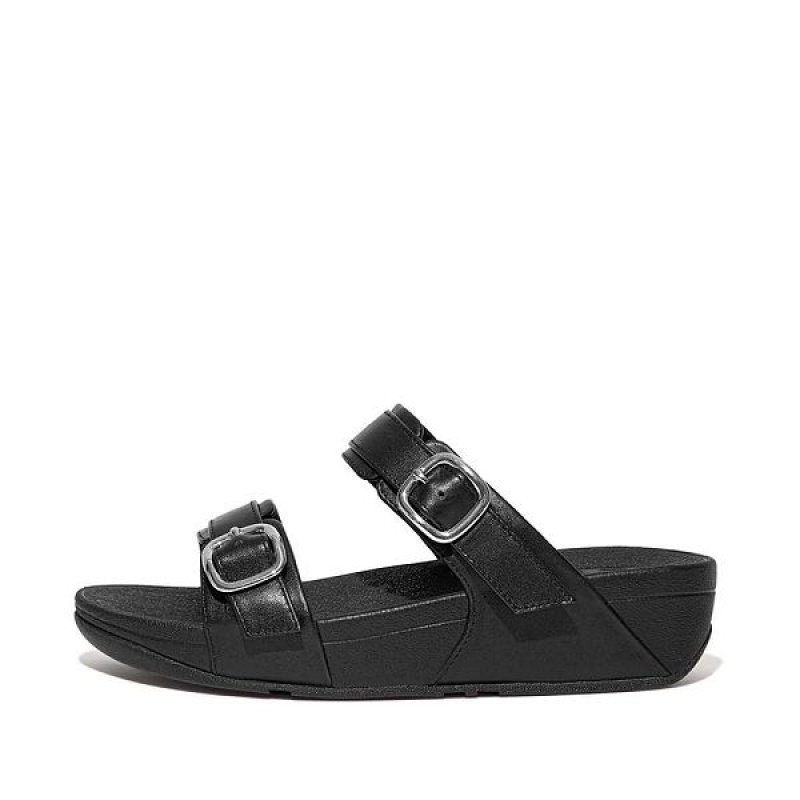 Black Women\'s FitFlop Lulu Adjustable Leather Slides | 513MXYNSE