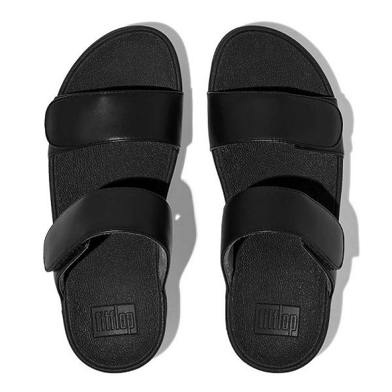 Black Women's FitFlop Lulu Adjustable Leather Slides | 758IUBJHR