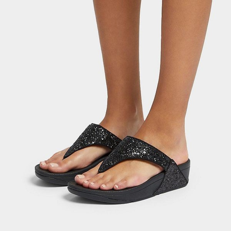 Black Women's FitFlop Lulu Glitter Toe-Post Sandals | 547NOEDXB