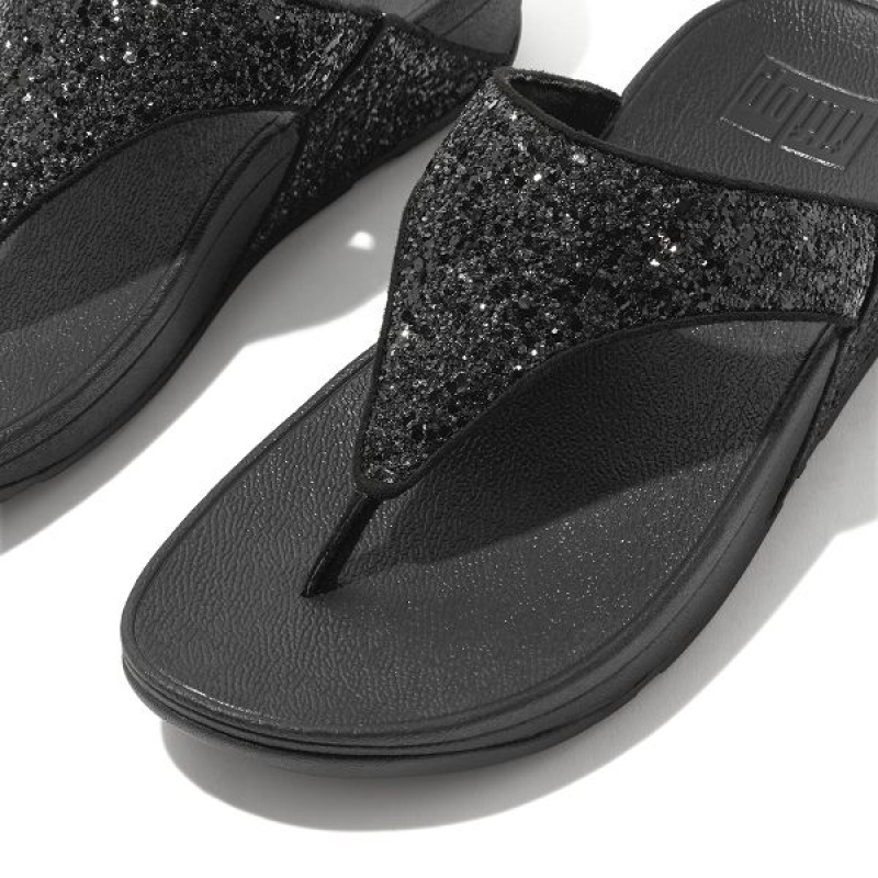 Black Women's FitFlop Lulu Glitter Toe-Post Sandals | 547NOEDXB