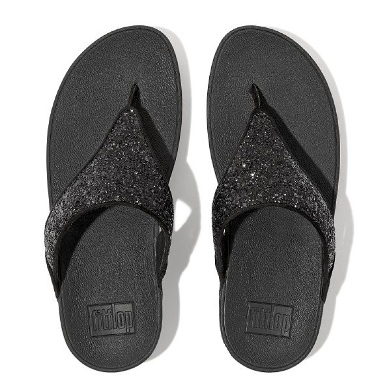 Black Women's FitFlop Lulu Glitter Toe-Post Sandals | 547NOEDXB