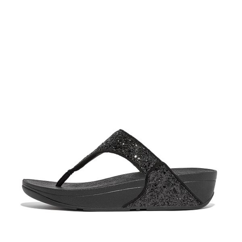 Black Women\'s FitFlop Lulu Glitter Toe-Post Sandals | 547NOEDXB