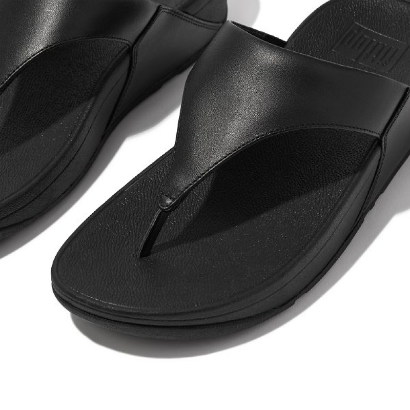 Black Women's FitFlop Lulu Leather Toe-Post Sandals | 593SYGJKL