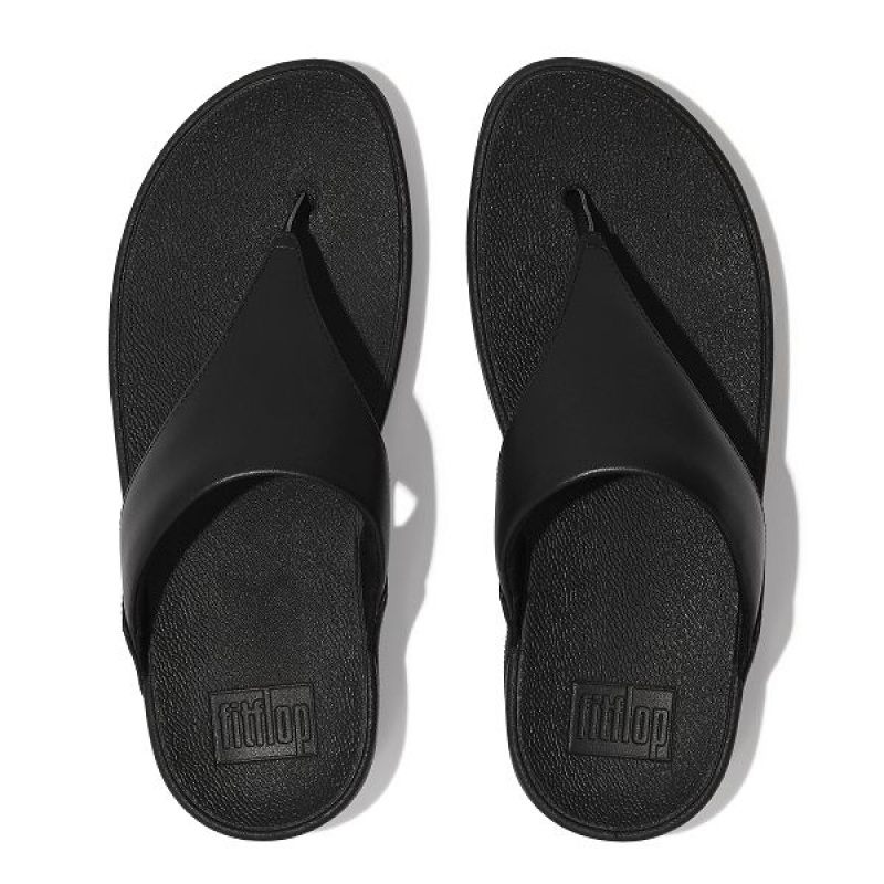 Black Women's FitFlop Lulu Leather Toe-Post Sandals | 593SYGJKL