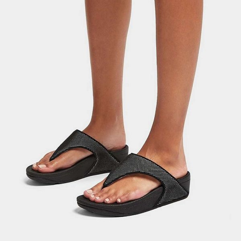 Black Women's FitFlop Lulu Water Resistant Two Tone Webbing Toe-Post Sandals | 348LQJOGR