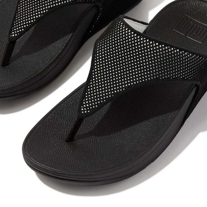 Black Women's FitFlop Lulu Water Resistant Two Tone Webbing Toe-Post Sandals | 348LQJOGR