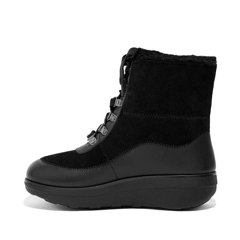 Black Women\'s FitFlop Mukluk Shearling Lined Laced Ankle Boots | 173TYNVSH