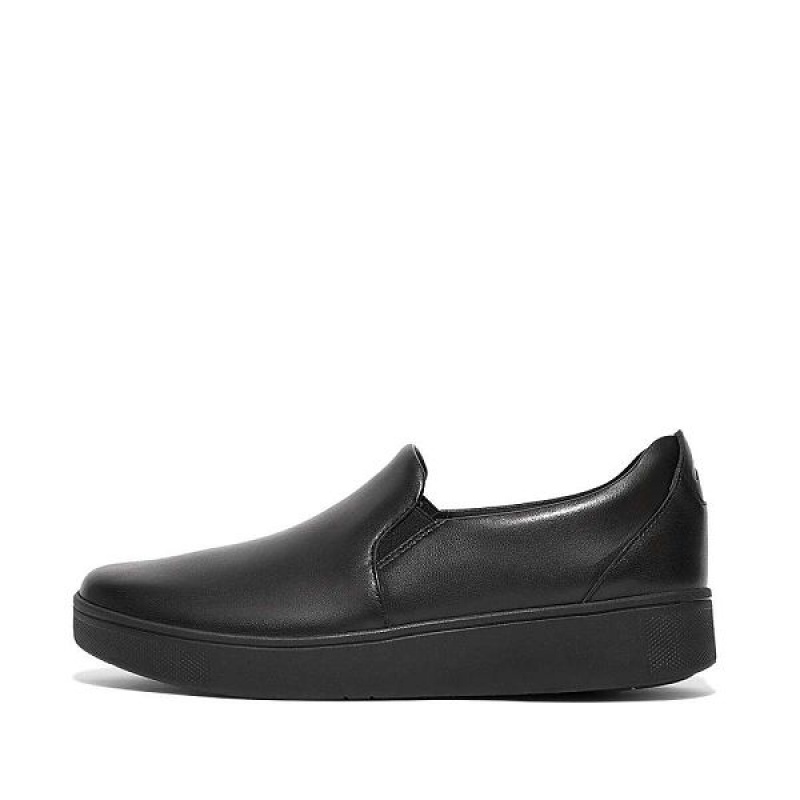 Black Women\'s FitFlop Rally Leather Slip On Skate Sneakers | 715YNHTZR