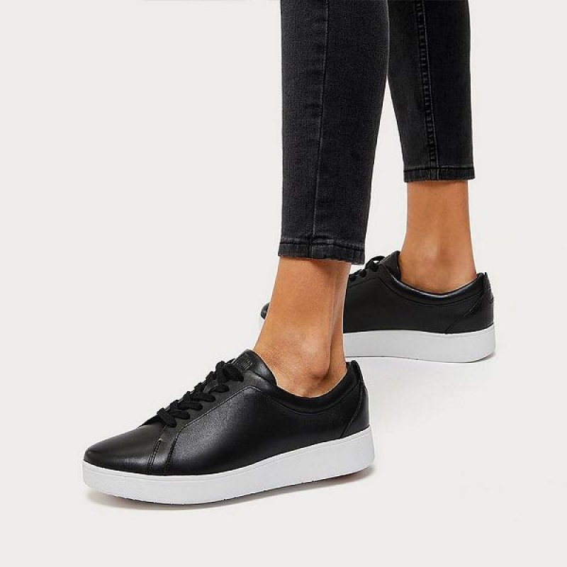 Black Women's FitFlop Rally Leather Sneakers | 875KFEJCH