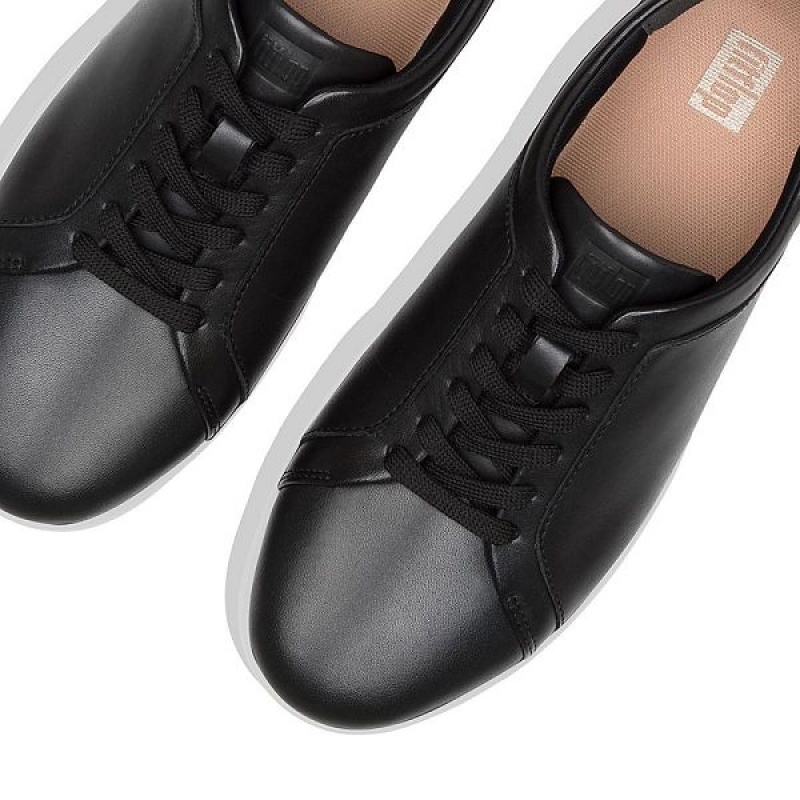 Black Women's FitFlop Rally Leather Sneakers | 875KFEJCH