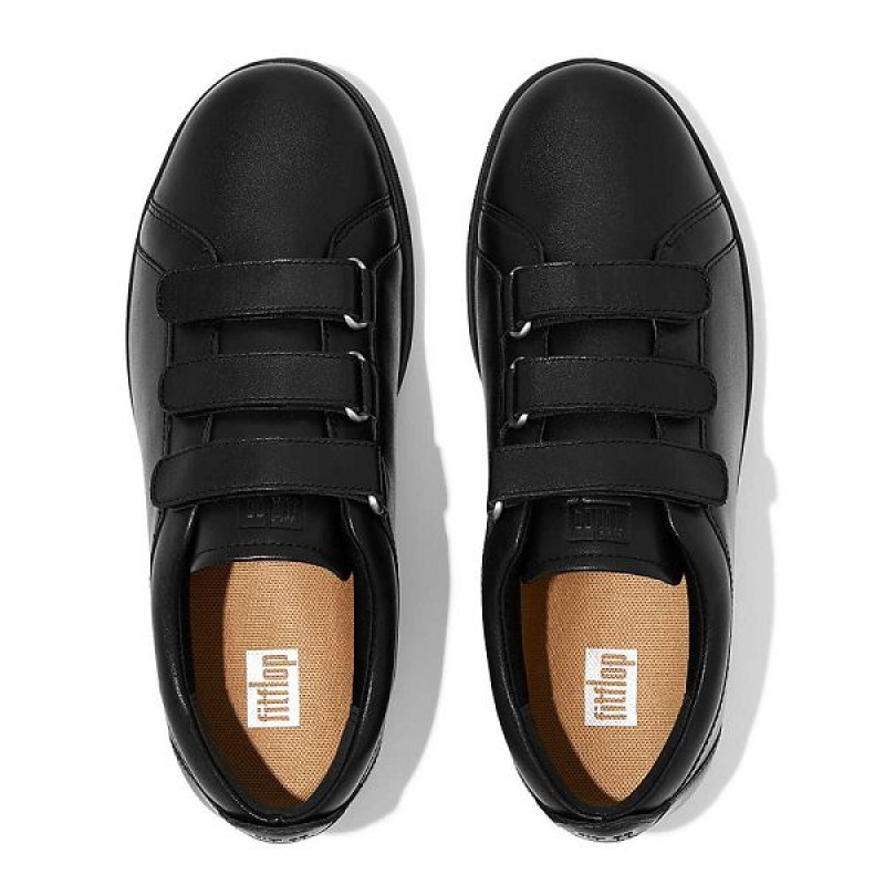 Black Women's FitFlop Rally Leather Strap Sneakers | 642HGUABQ