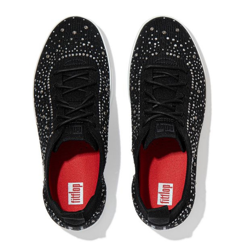 Black Women's FitFlop Rally Ombre Crystal Knit Sneakers | 542TLMADX