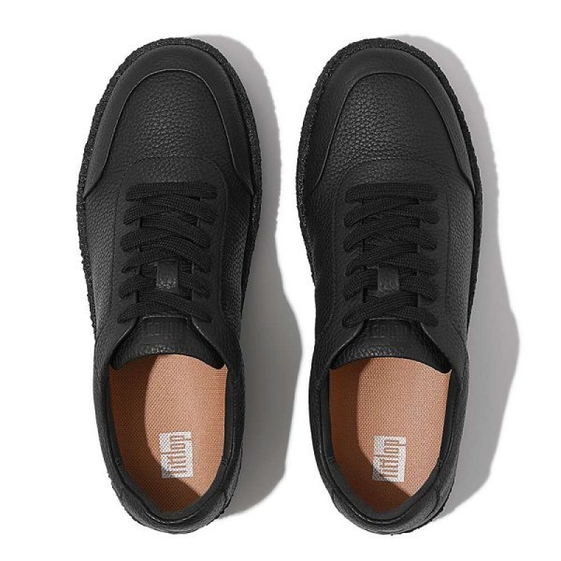 Black Women's FitFlop Rally Tumbled Leather Crepe Sneakers | 640EUVJGZ