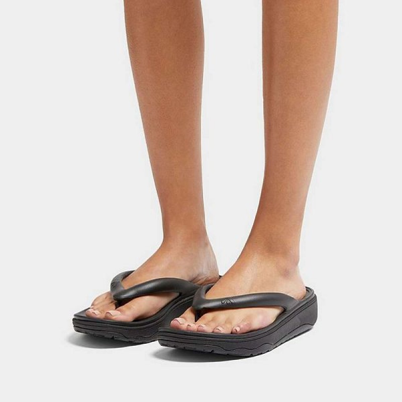 Black Women's FitFlop Relieff Recovery Toe-Post Sandals | 659HLAMNW