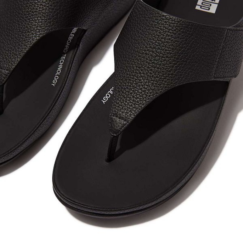 Black Women's FitFlop Shuv Adjustable Raw Edge Tumbled Leather Toe-Post Sandals | 831HIECRX