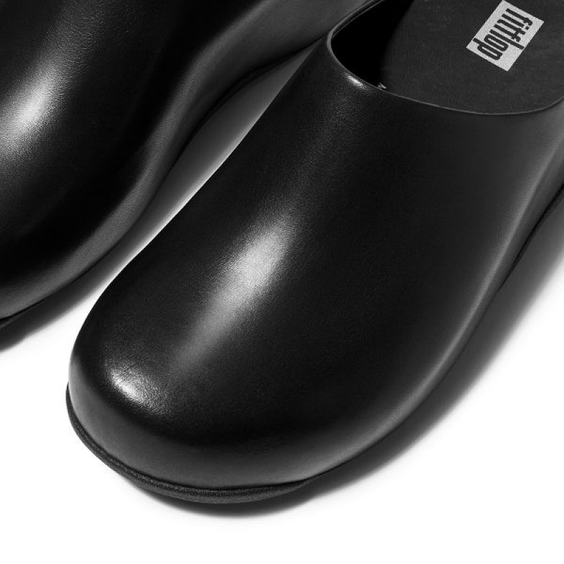 Black Women's FitFlop Shuv Leather Clogs | 763OVXWRN