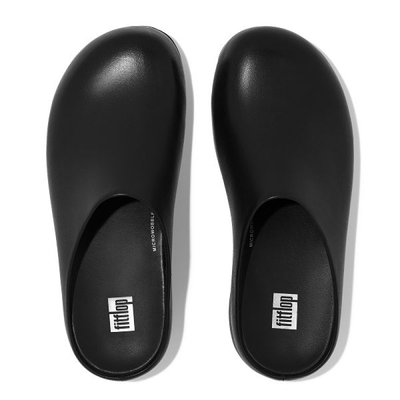 Black Women's FitFlop Shuv Leather Clogs | 763OVXWRN