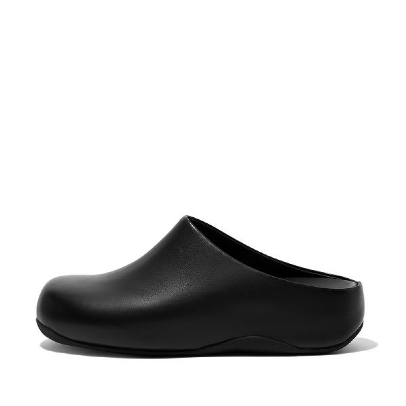 Black Women\'s FitFlop Shuv Leather Clogs | 763OVXWRN