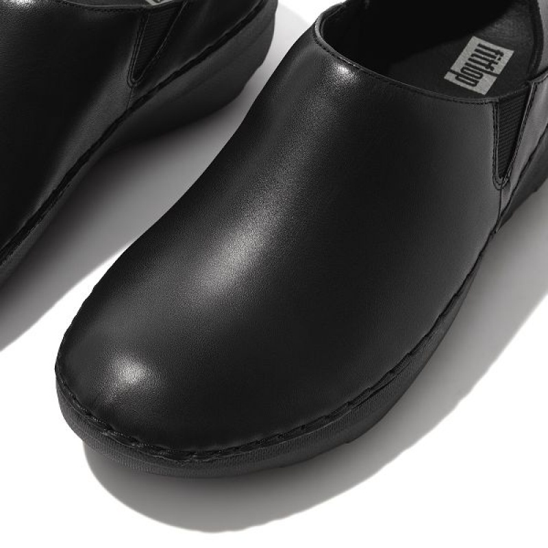 Black Women's FitFlop Superloafer Leather Loafers | 834GJFDRZ