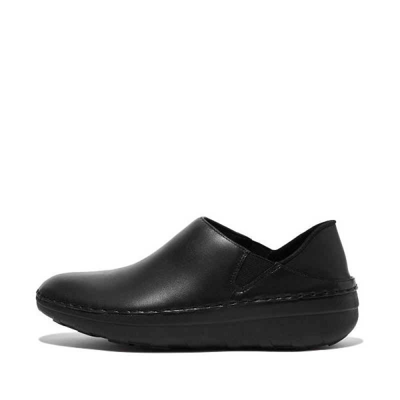 Black Women\'s FitFlop Superloafer Leather Loafers | 834GJFDRZ