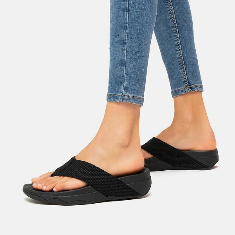 Black Women's FitFlop Surfa Toe-Post Sandals | 123HELPCM