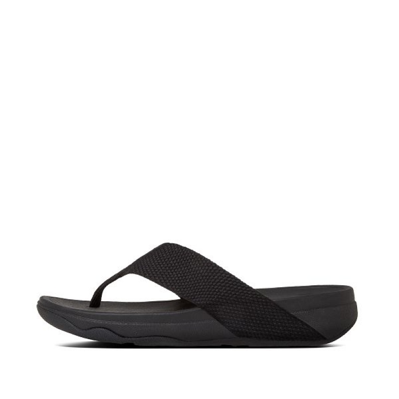 Black Women\'s FitFlop Surfa Toe-Post Sandals | 123HELPCM