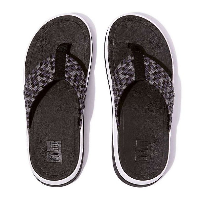 Black Women's FitFlop Surff Art Webbing Toe-Post Sandals | 469XIVJFW