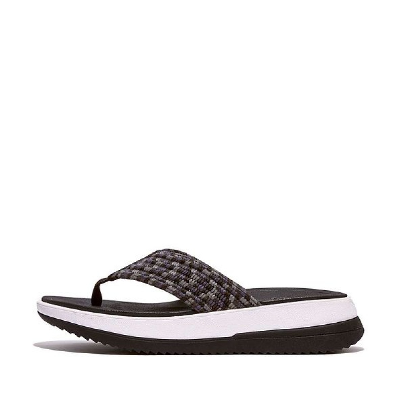 Black Women\'s FitFlop Surff Art Webbing Toe-Post Sandals | 469XIVJFW