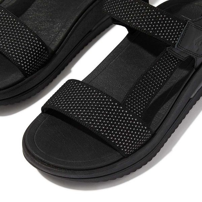 Black Women's FitFlop Surff Two Tone Sports Webbing Leather Back-Strap Sandals | 608SAXRVI