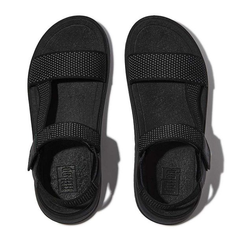 Black Women's FitFlop Surff Two Tone Sports Webbing Leather Back-Strap Sandals | 608SAXRVI