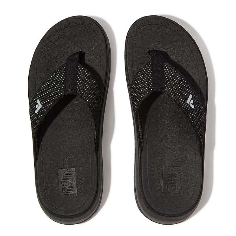 Black Women's FitFlop Surff Two Tone Sports Webbing Toe-Post Sandals | 170MQPIEU