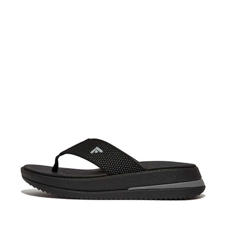 Black Women\'s FitFlop Surff Two Tone Sports Webbing Toe-Post Sandals | 170MQPIEU