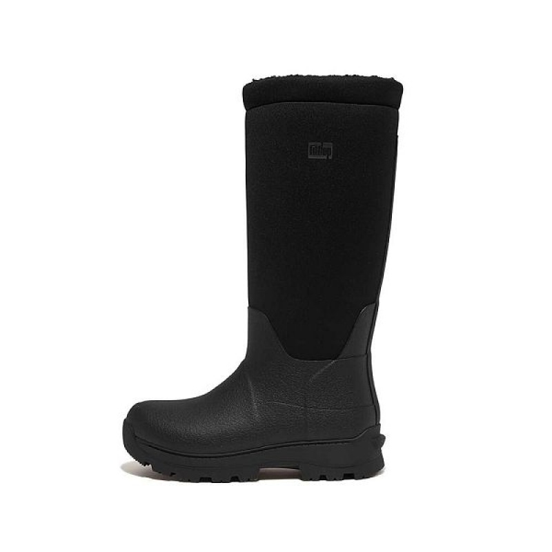 Black Women\'s FitFlop Wonderwelly Atb High Performance Fleece Lined Roll Down Wellington Rain Boots | 251VGIKXB