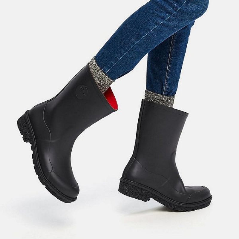 Black Women's FitFlop Wonderwelly Short Rain Boots | 803YJLPKH