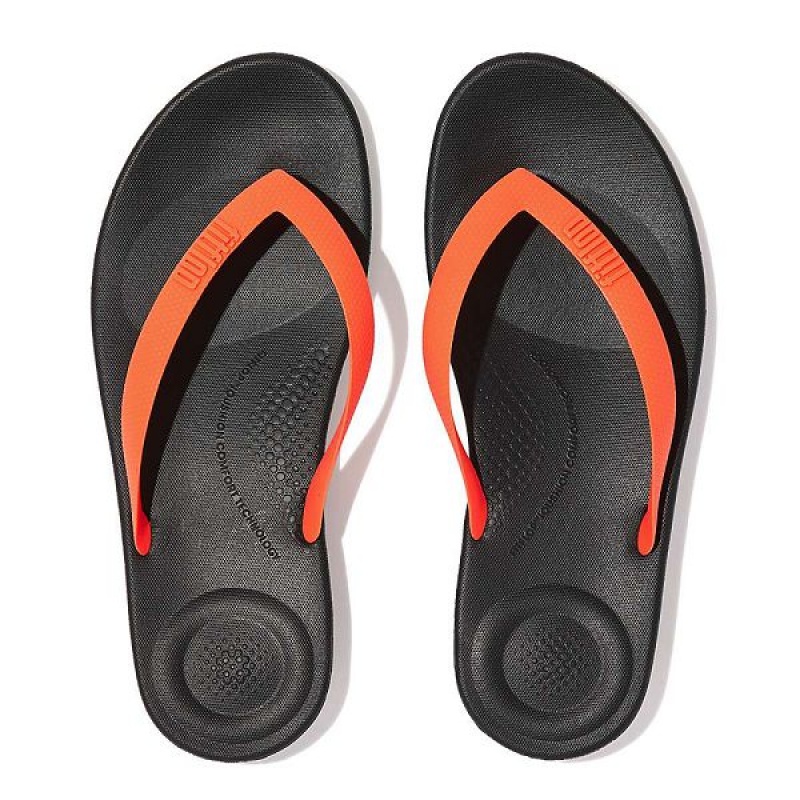 Black / Orange Men's FitFlop Iqushion Ergonomic Flip Flops | 849TGEVSX