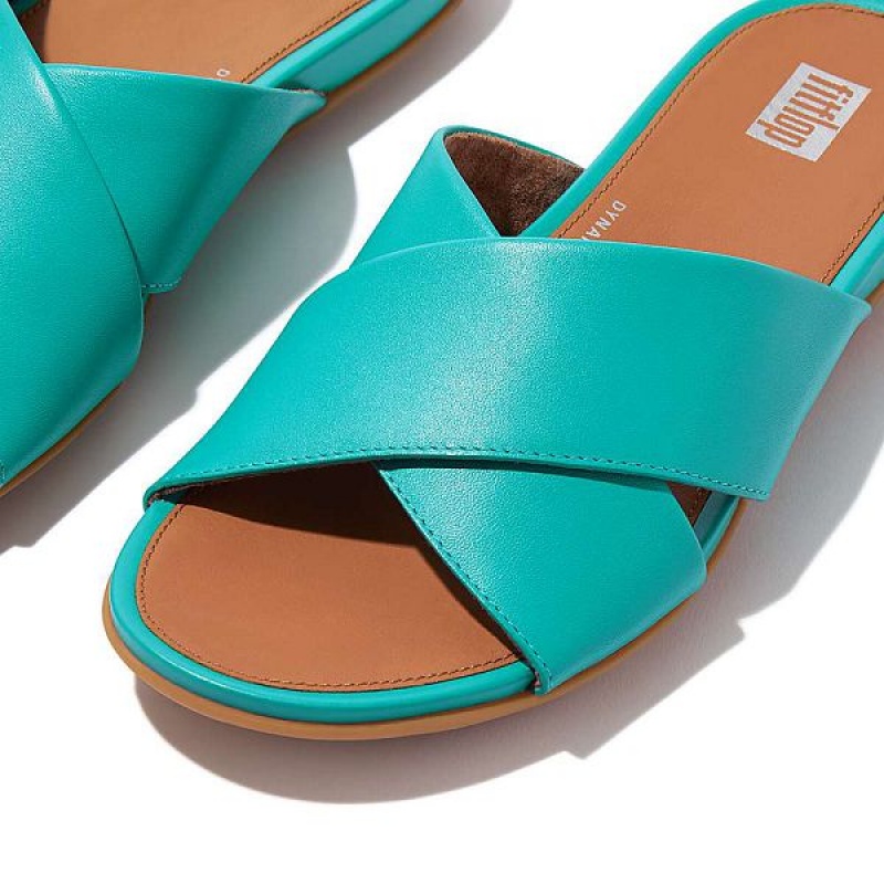 Blue Women's FitFlop Gracie Leather Cross Slides | 803HFVCGY