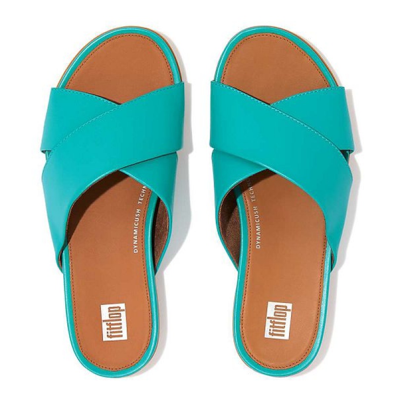 Blue Women's FitFlop Gracie Leather Cross Slides | 803HFVCGY