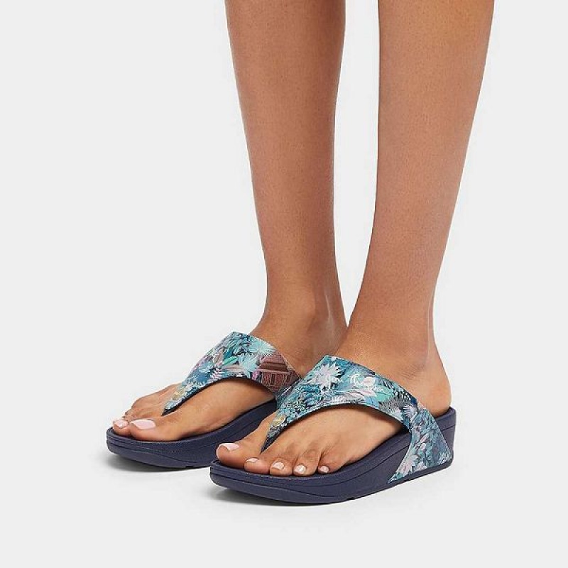 Blue Women's FitFlop Lulu X Jim Thompson Limited Edition Leather Toe-Post Sandals | 537BLRCTK