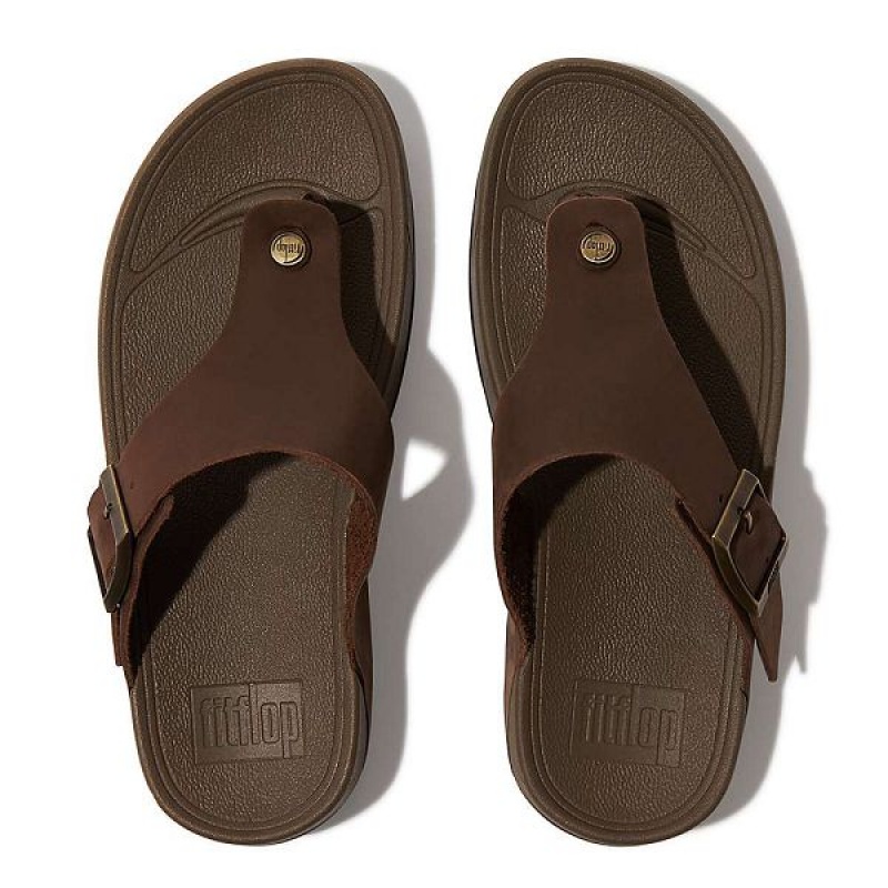 Brown Men's FitFlop Trakk Ii Buckle Nubuck Toe-Posts Sandals | 157WLEVZF