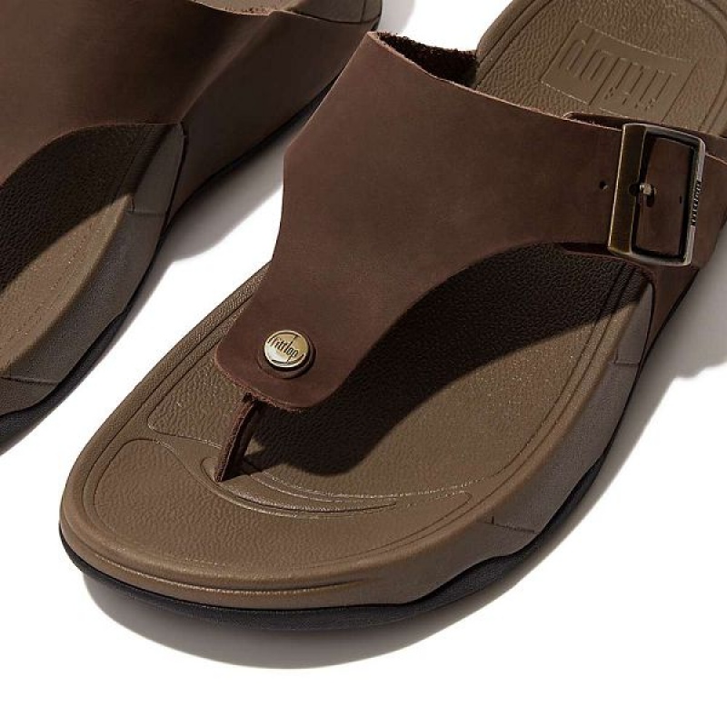 Brown Men's FitFlop Trakk Ii Buckle Nubuck Toe-Posts Sandals | 157WLEVZF