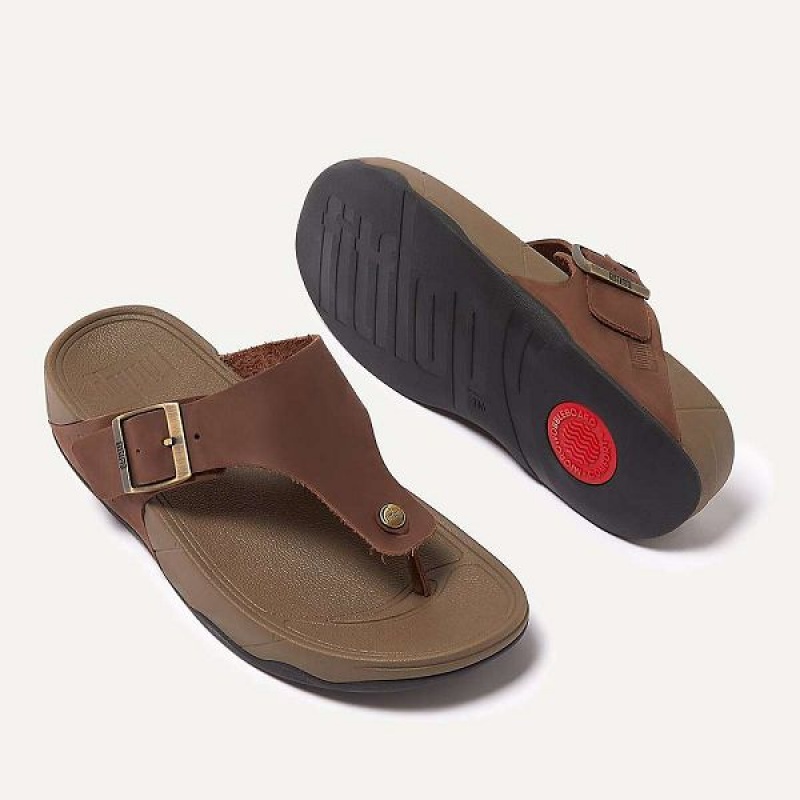 Brown Men's FitFlop Trakk Ii Buckle Nubuck Toe-Posts Sandals | 157WLEVZF