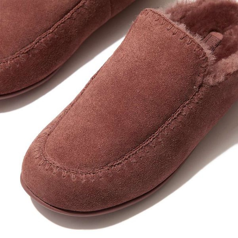 Brown Women's FitFlop Chrissie Ii Haus Shearling Lined Suede Slippers | 810ZFMIAQ