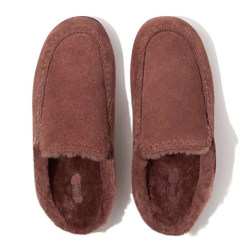 Brown Women's FitFlop Chrissie Ii Haus Shearling Lined Suede Slippers | 810ZFMIAQ