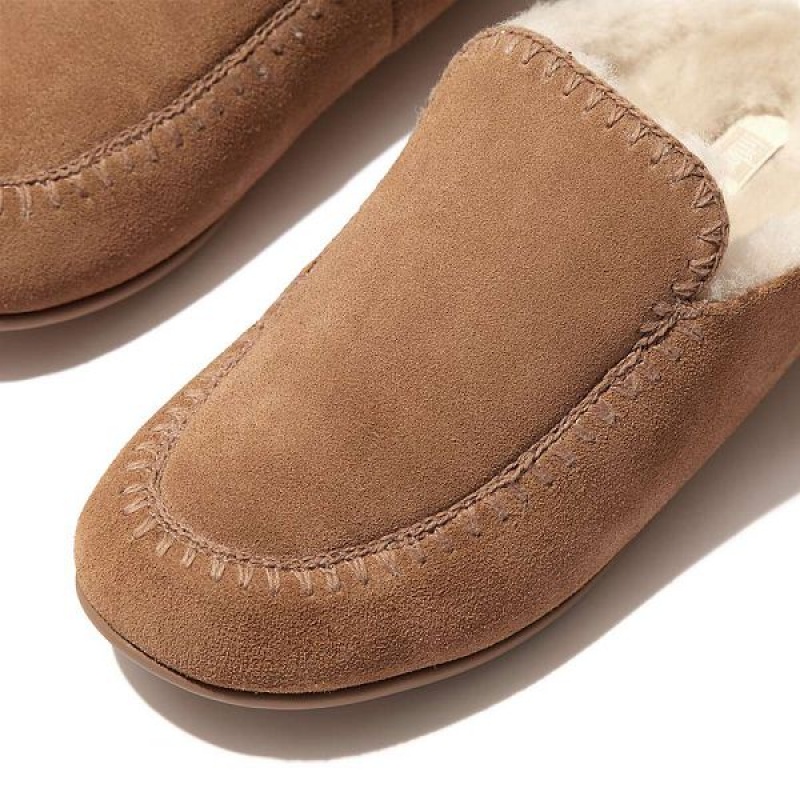 Brown Women's FitFlop Chrissie Ii Haus Shearling Lined Suede Slippers | 012WQKSBC